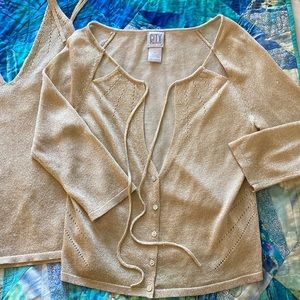 DYNY Metallic Gold Spaghetti Strap Tank and Cardigan Set Size Small